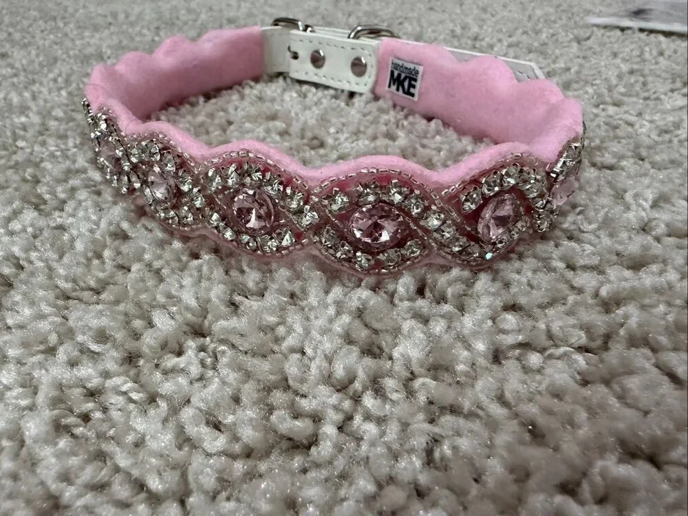 Pink Bling Rhinestone Collar; Rhinestone Collar; Adjustable Collar; Faux Leather